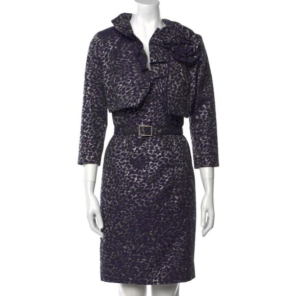 Vintage Rickie Freeman Teri Jon Purple Silver Metallic Dress & Bolero Jacket - Picture 1 of 10